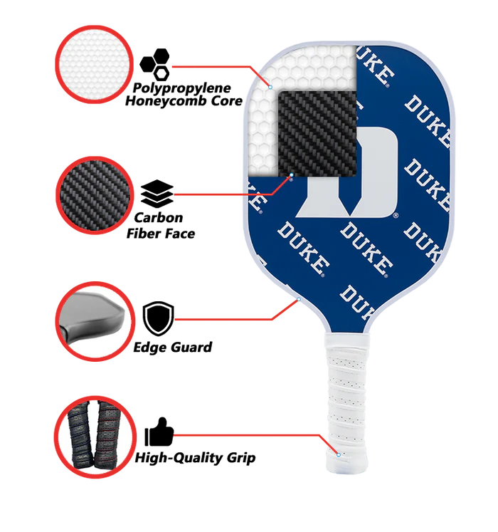 Parrot Paddles Carbon Fiber Duke Blue Devils Pickleball Paddle Set w/Case (NCAA)