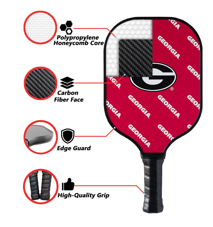 Parrot Paddles Carbon Fiber Georgia Bulldogs Pickleball Paddle Setw/Case