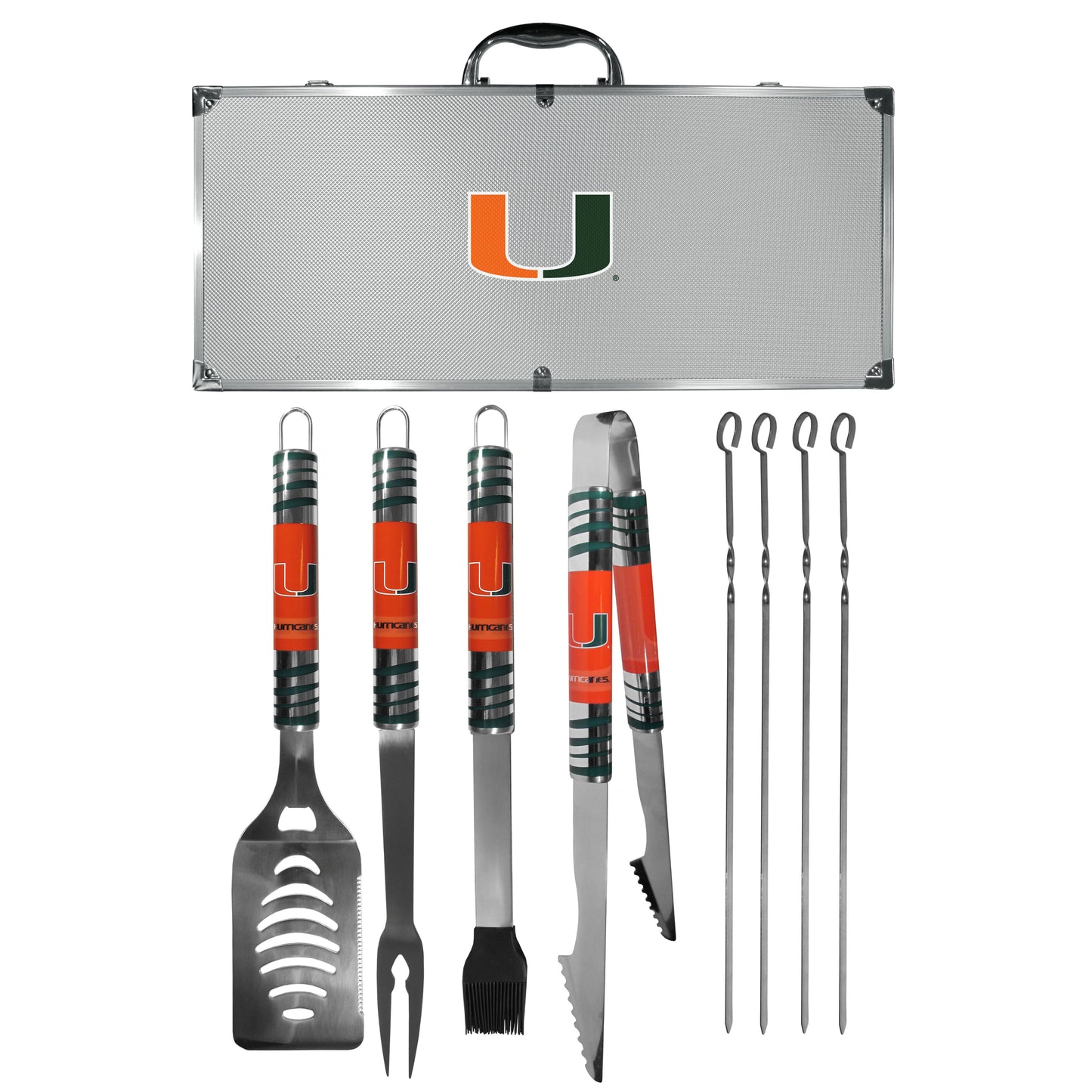 Siskiyou Gifts Miami Hurricanes 8 Piece Tailgater BBQ Set w/Metal Case, NCAA Licensed