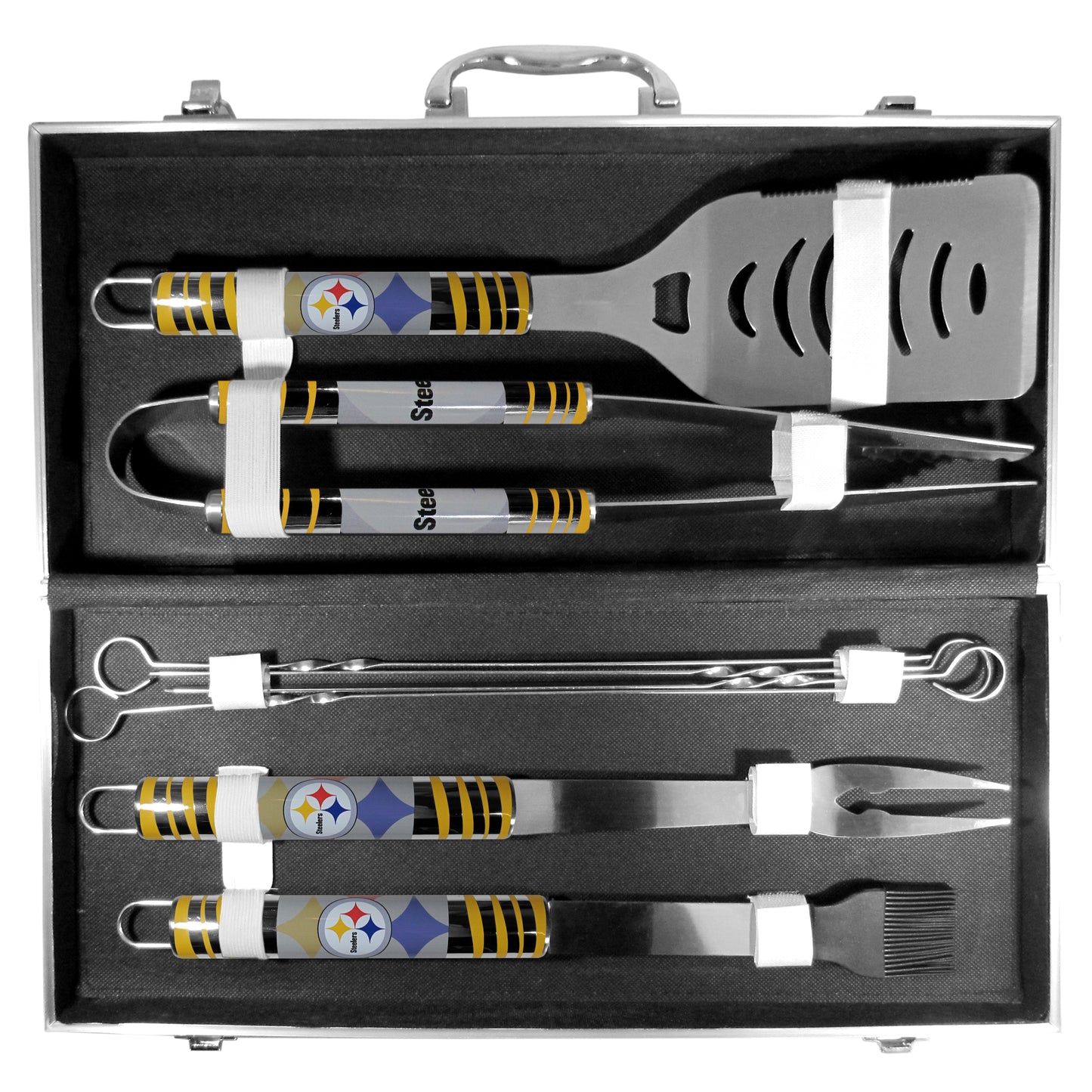 Siskiyou Gifts Pittsburgh Steelers 8 Piece Tailgater BBQ Set w/Metal Case, NFL Licensed