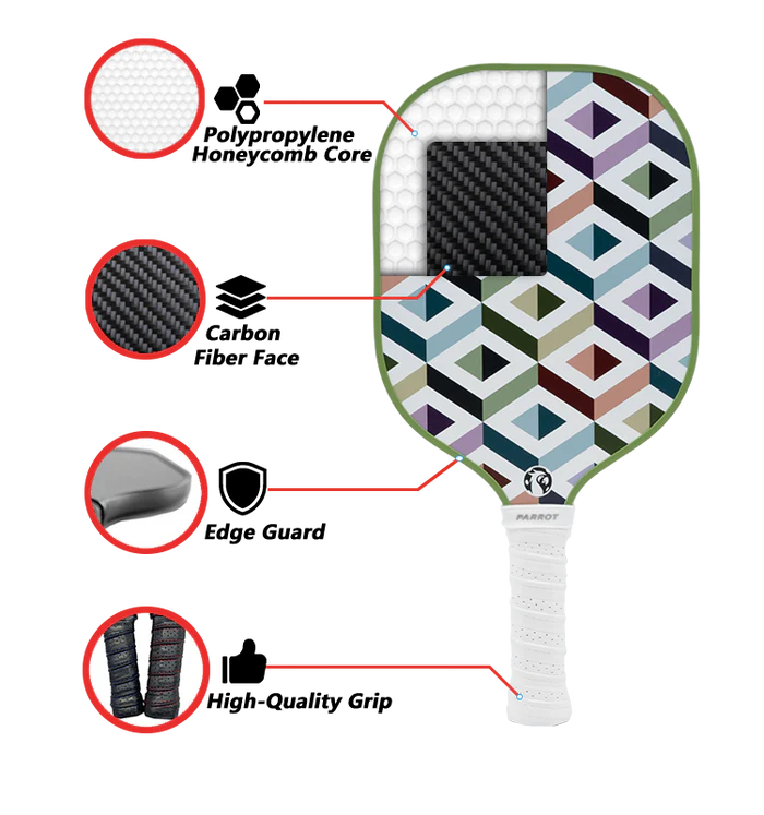 Parrot Paddles Carbon Fiber Lifestyle Geo Scape Pickleball Paddle 12MM Thick