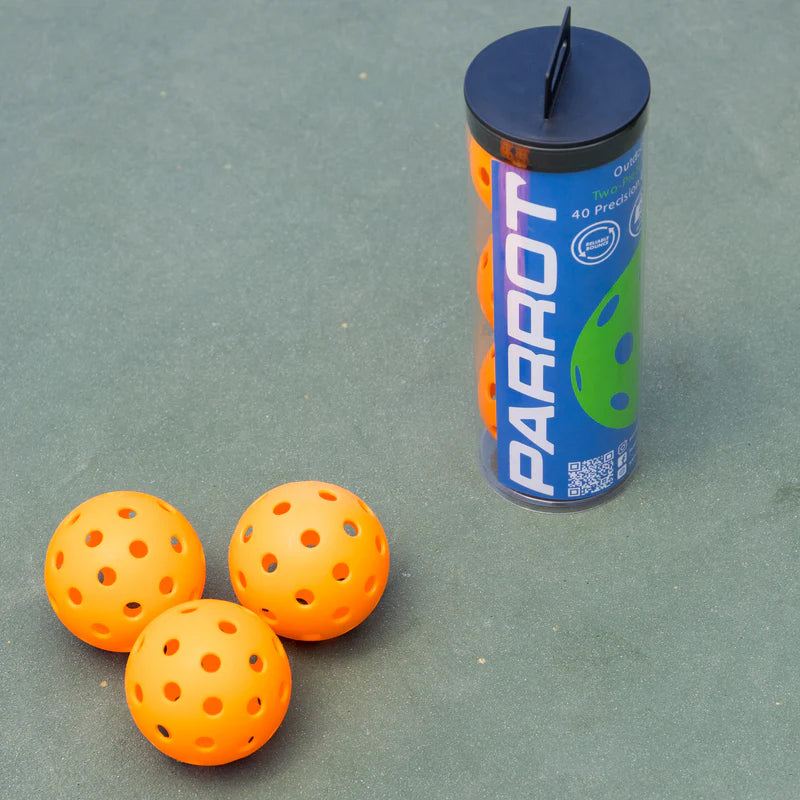 Parrot Paddles Tube of 3 Outdoor Pickleballs 2-Piece 40 Holes (Orange)