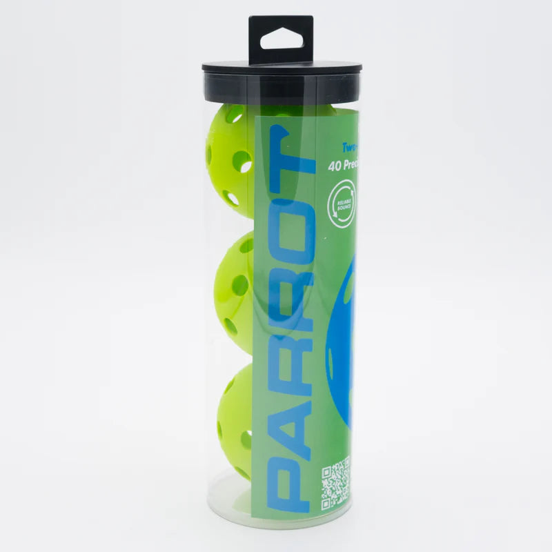 Parrot Paddles Tube of 3 Outdoor Pickleballs 2-Piece 40 Holes (Green)