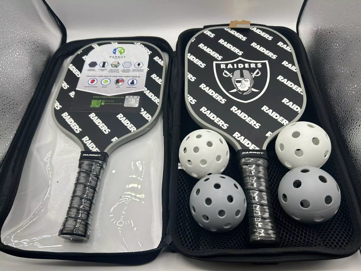Parrot Paddles Carbon Fiber Las Vegas Raiders Pickleball Paddle Set w/Case