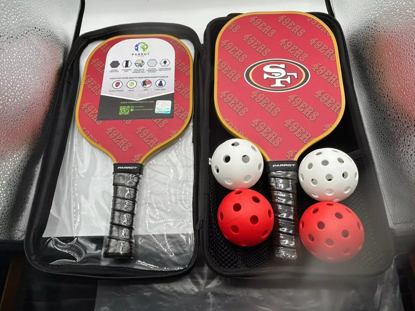 Parrot Paddles Carbon Fiber San Francisco 49ers Pickleball Paddle Set w/Case