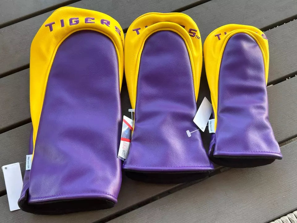 PRG Golf LSU Tigers Set of 3 Head Covers Driver Fairway & Rescue NCAA Licensed