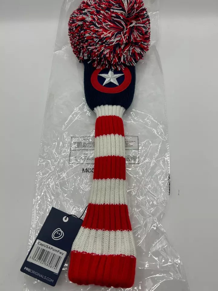 PRG Golf Originals Collection Captain USA Pom Pom Set of 3 Head Covers Driver Fairway & Rescue