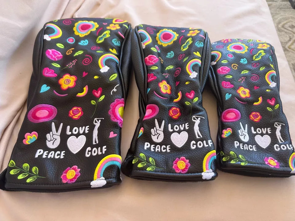 PRG Golf Originals Collection Peace Love & Golf Embroidered Wood Covers, Set of 3