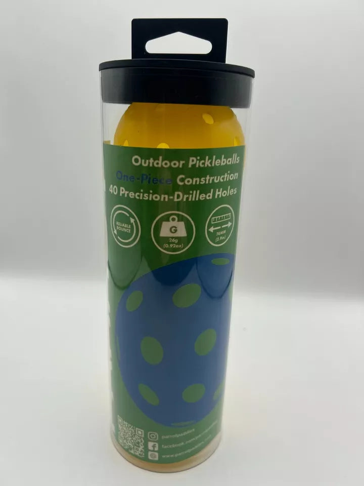 Parrot Paddles Tube of 3 Outdoor Pickleballs 1-Piece (Yellow)