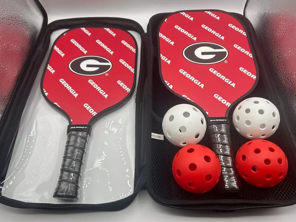 Parrot Paddles Carbon Fiber Georgia Bulldogs Pickleball Paddle Setw/Case