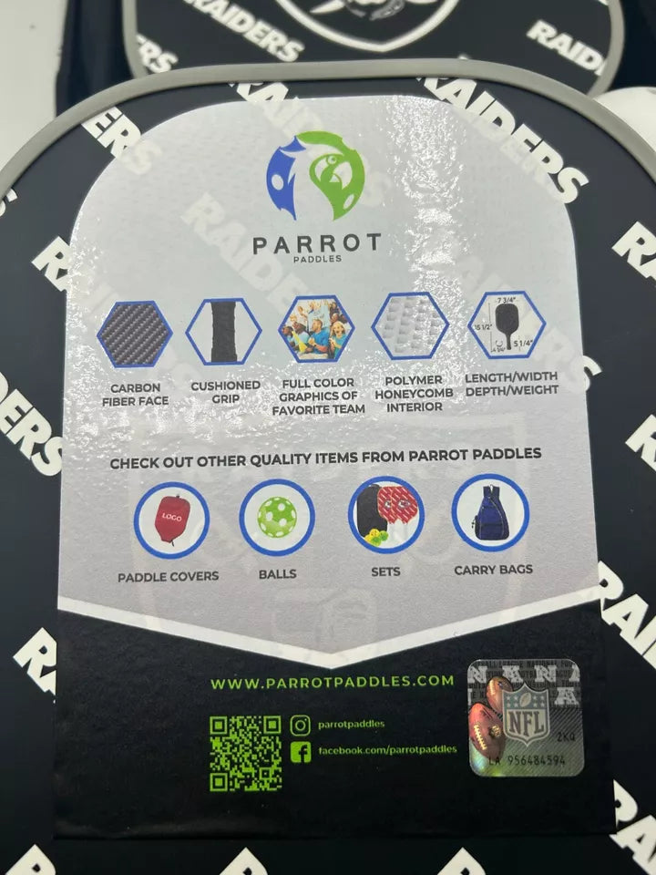 Parrot Paddles Carbon Fiber Las Vegas Raiders Pickleball Paddle Set w/Case
