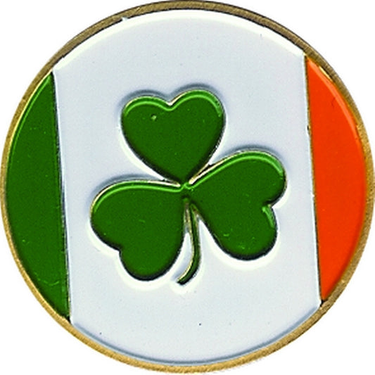 Ireland Flag w/Shamrock 1" Diameter (Non-Magnetic) Golf Ball Marker
