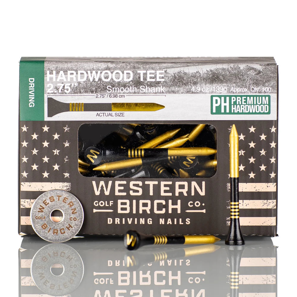 Western Birch Golf Company 2.75" Gold Driving Nails Hardwood Golf Tee's 100ea.