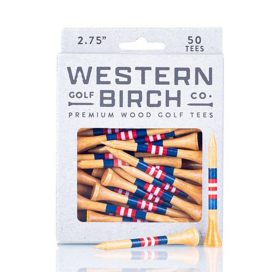 Western Birch Golf Company "Firebird" Signature Striped Bamboo 2.75" Golf Tee Box of 50 Tees
