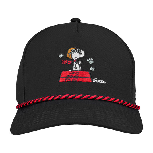 CMC Design's Peanuts "Red Baron" Black 5 Panel Mid Rope Snoopy Hat