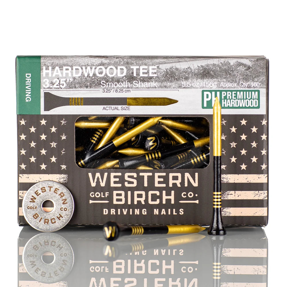 Western Birch Golf Company 3.25" Gold Driving Nails Hardwood Golf Tee's 100ea.