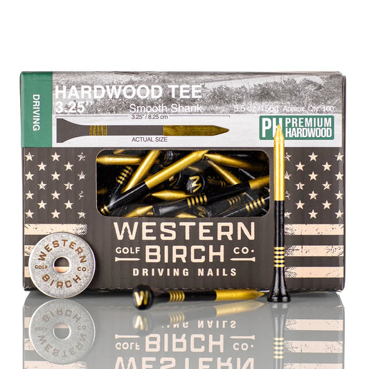 Western Birch Golf Company 3.25" Gold Driving Nails Hardwood Golf Tee's 100ea.