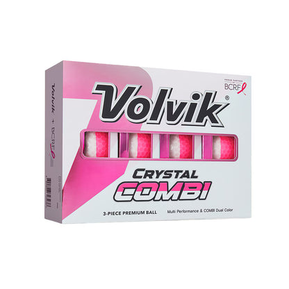 Volvik Crystal Combi Split Colored Golf Balls Pink /White BCRF Ribbon 1 Dozen