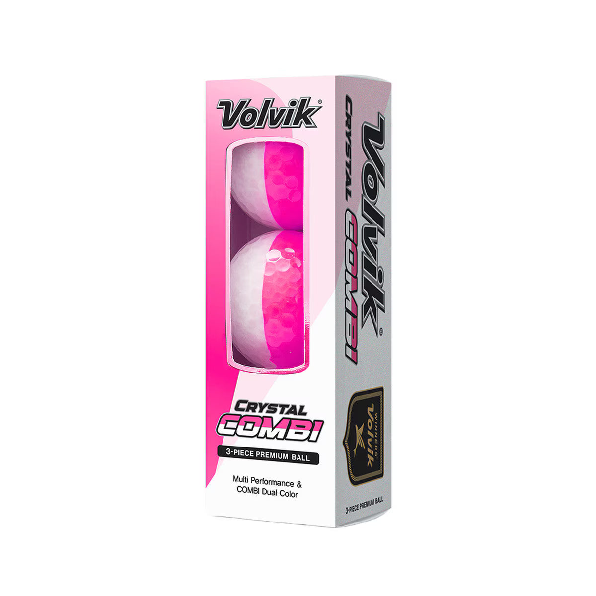 Volvik Crystal Combi Split Colored Golf Balls Pink /White BCRF Ribbon 1 Dozen