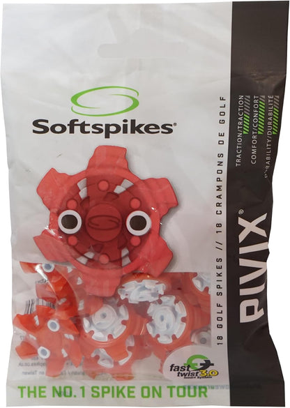 Softspikes Pivex Golf Spikes (Fast Twist® 3.0) Red White 18 Pack