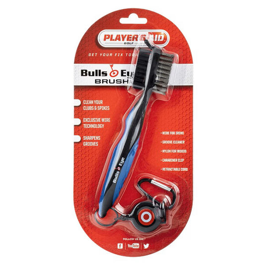 Player's Aid Bulls Eye 8.2" Golf Club Brush Single in Blister Pack - Black/Blue