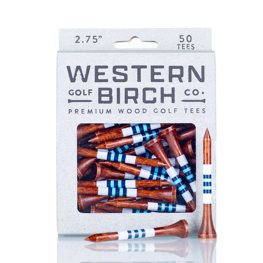 Western Birch Golf Company "Blue Raspberry" Signature Striped Bamboo 2.75" Golf Tee Box of 50 Tees