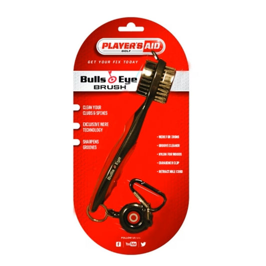 Player's Aid Bulls Eye 8.2" Golf Club Brush Single in Blister Pack - Black/Red