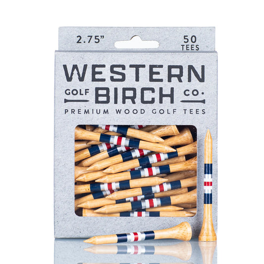 Western Birch Golf Company "Colonial" Signature Striped Bamboo 2.75" Golf Tee Box of 50 Tees