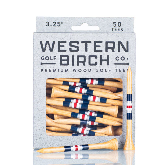 Western Birch Golf Company "Colonial" Signature Striped Bamboo 3.25" Golf Tee Box of 50 Tees