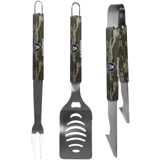 Siskiyou Gifts Las Vegas Raiders 3 Piece Mossy Oak Camo Stainless Steel BBQ Set, NFL Licensed
