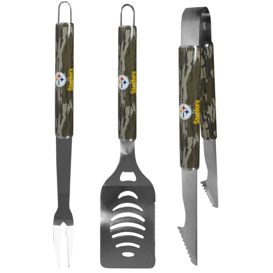 Siskiyou Gifts Pittsburgh Steelers 3 Piece Mossy Oak Camo Stainless Steel BBQ Set, NFL Licensed