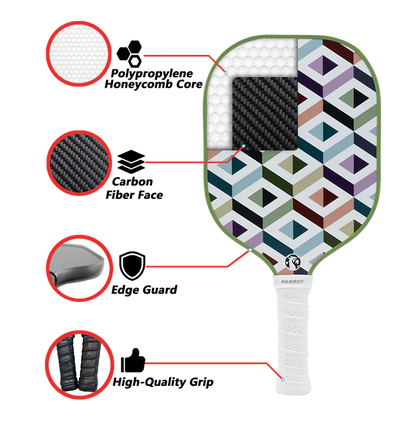 Parrot Paddles Carbon Fiber Lifestyle Geo Scape Pickleball Paddle 12MM Thick