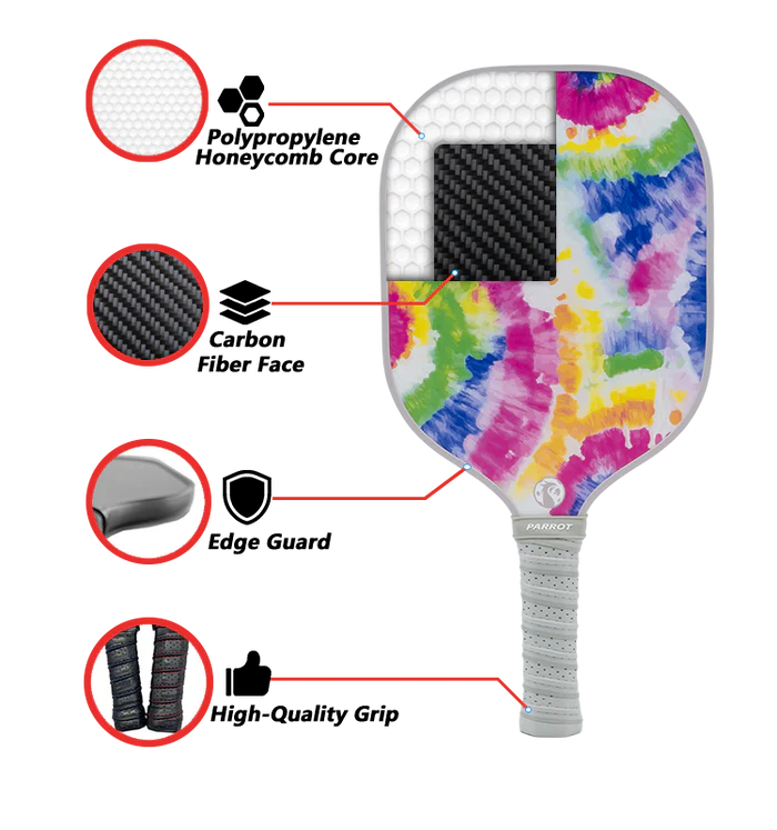 Parrot Paddles Carbon Fiber Lifestyle Groove Swing Pickleball Paddle 12MM Thick