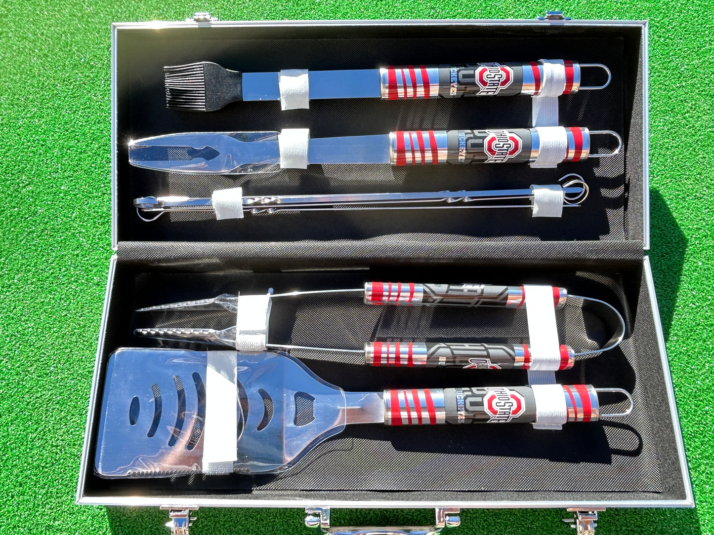 Siskiyou Gifts Ohio State Buckeyes 8 Piece Tailgater BBQ Set w/Metal Case, NCAA Licensed