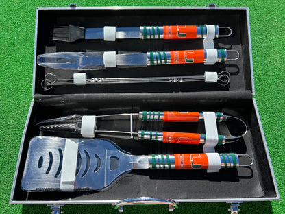 Siskiyou Gifts Miami Hurricanes 8 Piece Tailgater BBQ Set w/Metal Case, NCAA Licensed