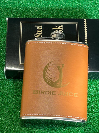 8 oz. Birdie Juice Leather Wrapped Stainless Steel Hip Flask