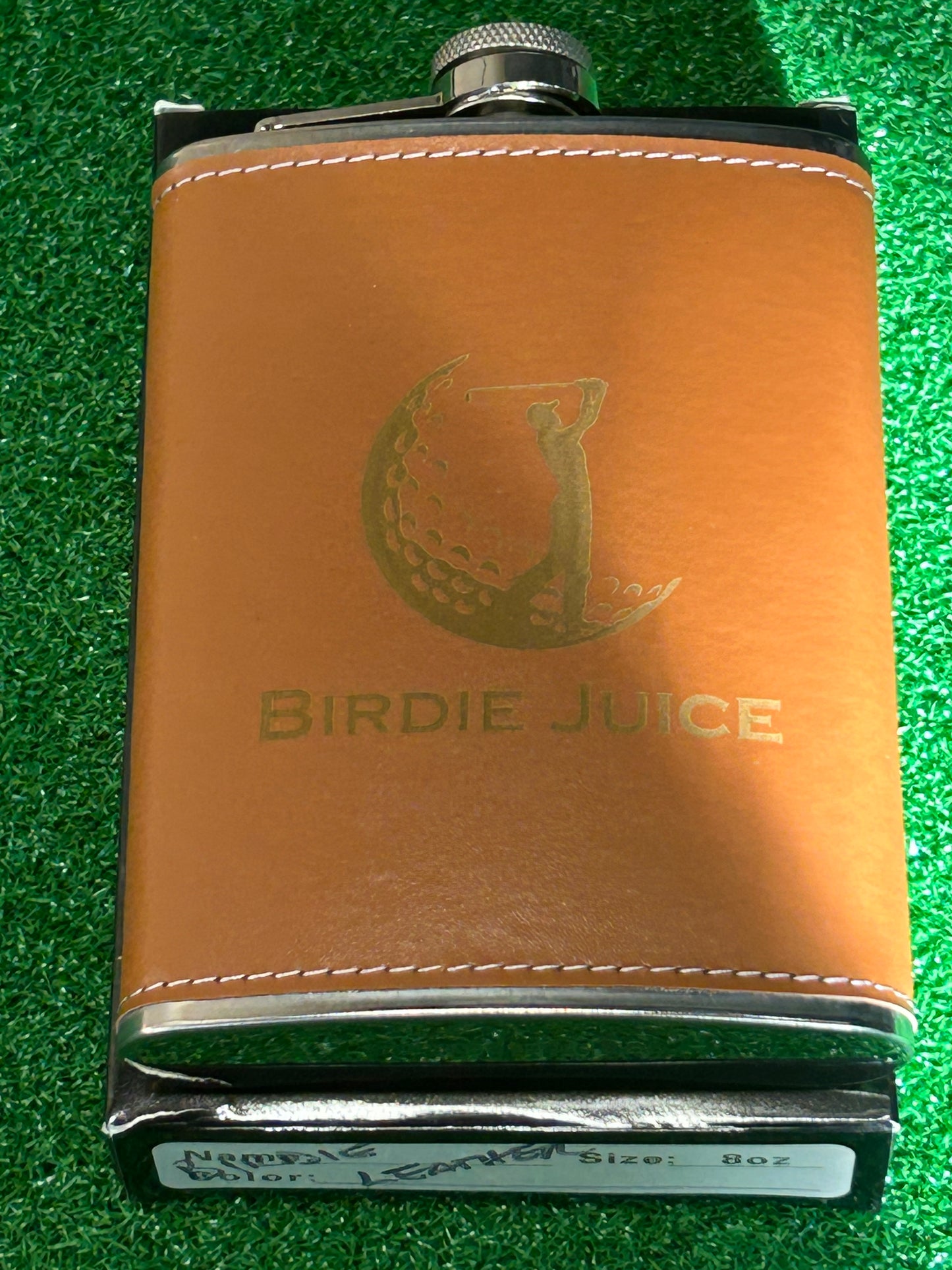 8 oz. Birdie Juice Leather Wrapped Stainless Steel Hip Flask