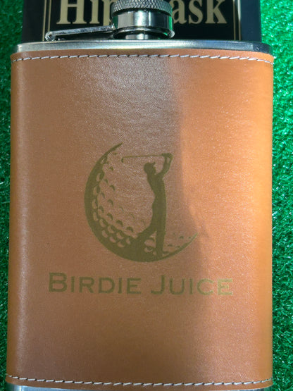 8 oz. Birdie Juice Leather Wrapped Stainless Steel Hip Flask