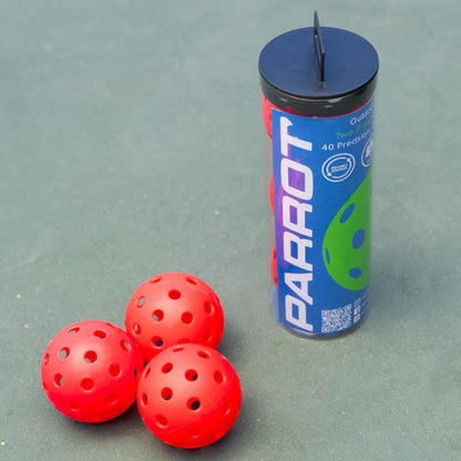 Parrot Paddles Tube of 3 Outdoor Pickleballs 2-Piece 40 Holes (Red)