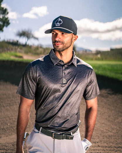 Pins & Aces Mans Best Friend Dark Collaboration Fast Wicking 4-Way Stretch Polo Shirt (SD)