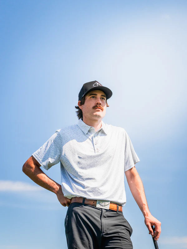 Pins & Aces Mans Best Friend Light Collaboration Fast Wicking 4-Way Stretch Polo Shirt