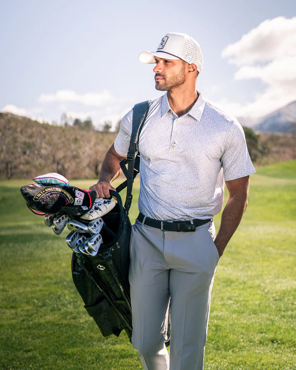 Pins & Aces Mans Best Friend Light Collaboration Fast Wicking 4-Way Stretch Polo Shirt