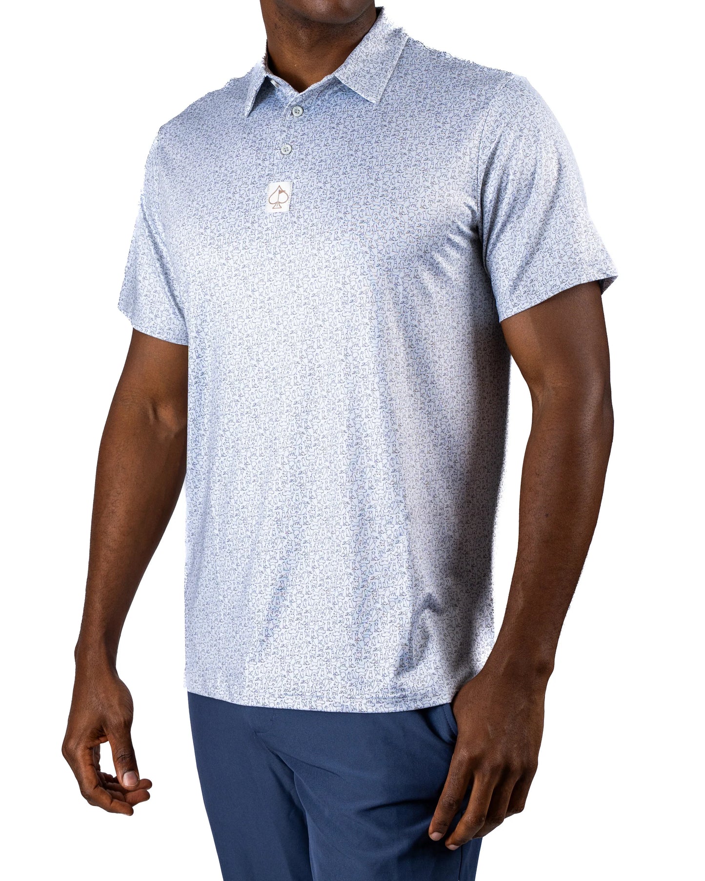 Pins & Aces Mans Best Friend Light Collaboration Fast Wicking 4-Way Stretch Polo Shirt