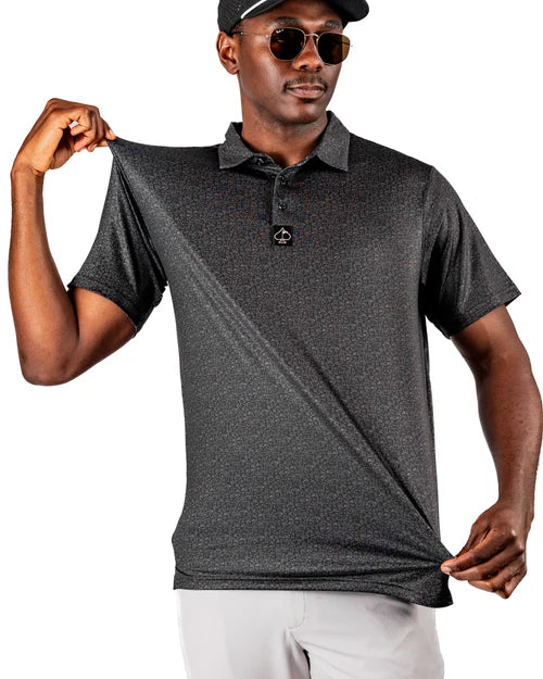 Pins & Aces Mans Best Friend Dark Collaboration Fast Wicking 4-Way Stretch Polo Shirt (SD)