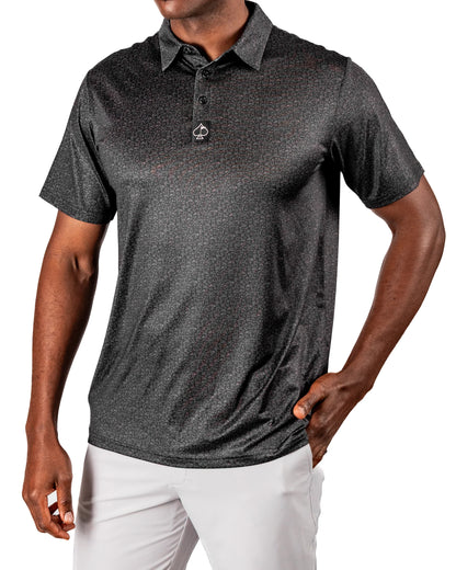 Pins & Aces Mans Best Friend Dark Collaboration Fast Wicking 4-Way Stretch Polo Shirt (SD)