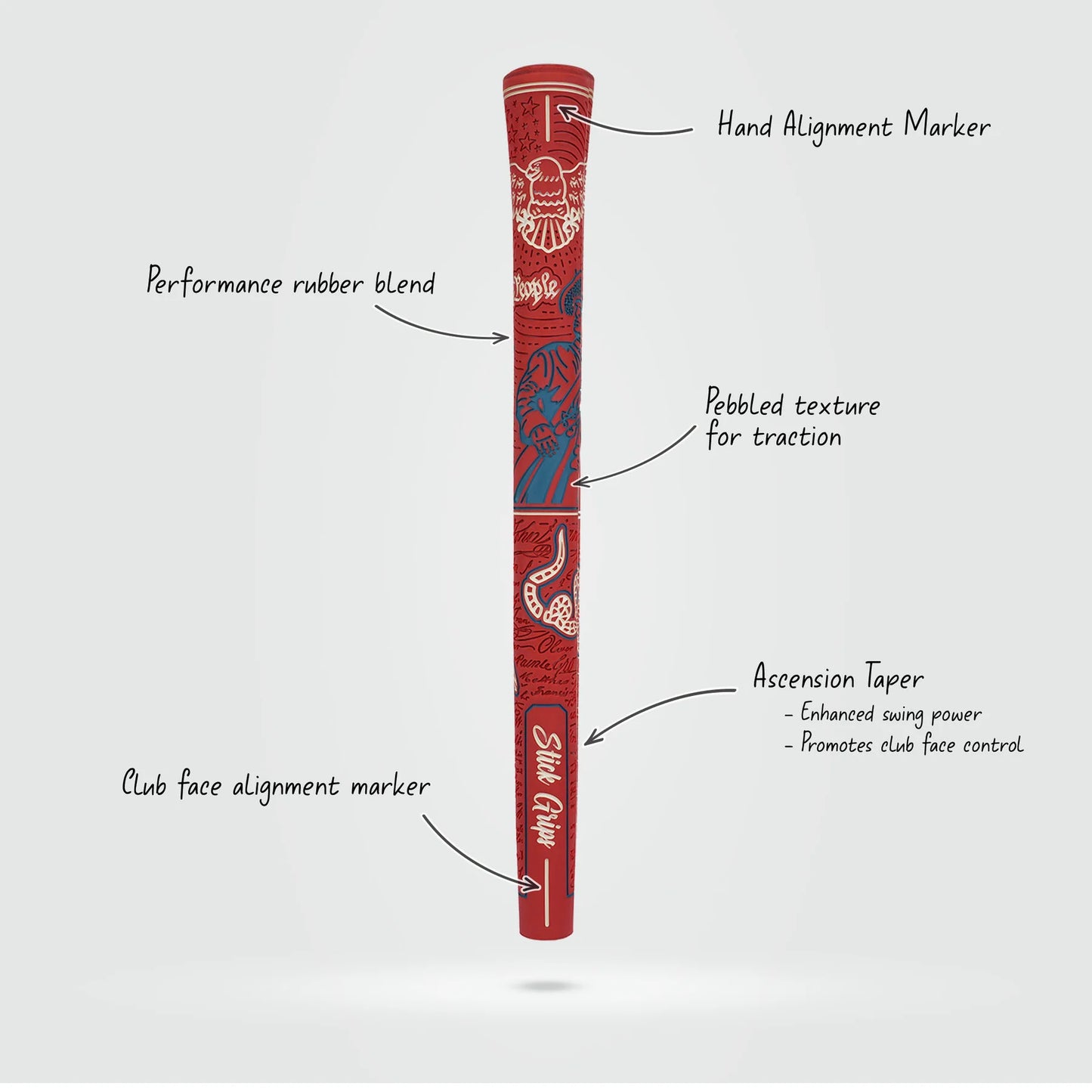 Stick Grips Golf Authentic Patriot Red Standard Swing Club Grip Irons & Woods