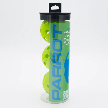 Parrot Paddles Tube of 3 Outdoor Pickleballs 2-Piece 40 Holes (Green)