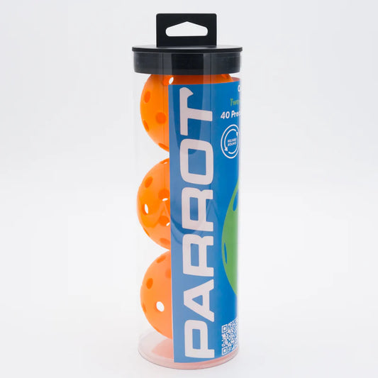 Parrot Paddles Tube of 3 Outdoor Pickleballs 2-Piece 40 Holes (Orange)