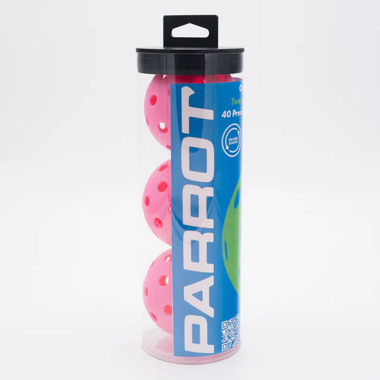 Parrot Paddles Tube of 3 Outdoor Pickleballs 2-Piece 40 Holes (Pink)