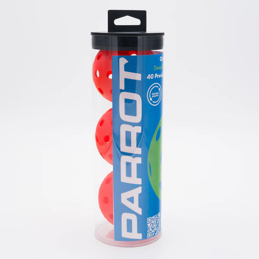 Parrot Paddles Tube of 3 Outdoor Pickleballs 2-Piece 40 Holes (Red)